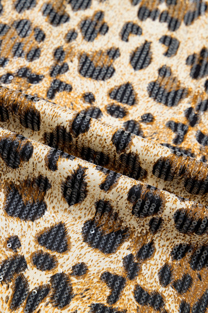 Leopard Sequin Short Sleeve Top