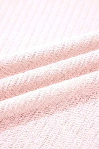 Solid Ribbed Knit Collared V-Neck Tee