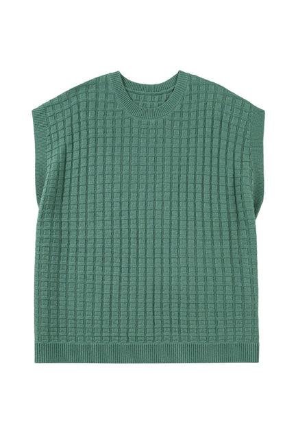 Plus Size Solid Textured Knit Short Sleeve Sweater