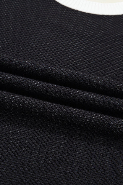 Western Horseshoe Contrast Trim Short Sleeve Sweater