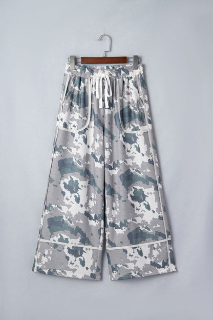 Camo Raw Edge Pocketed Drawstring Pants