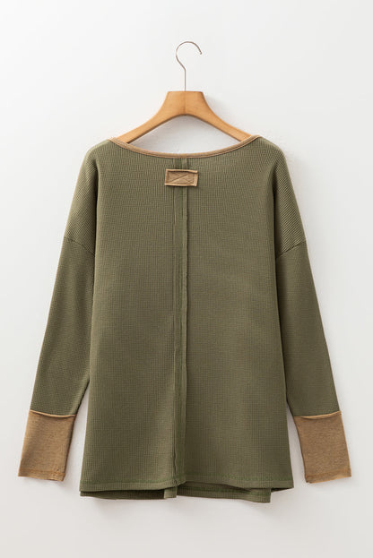 Colorblock Waffle Textured Henley Top