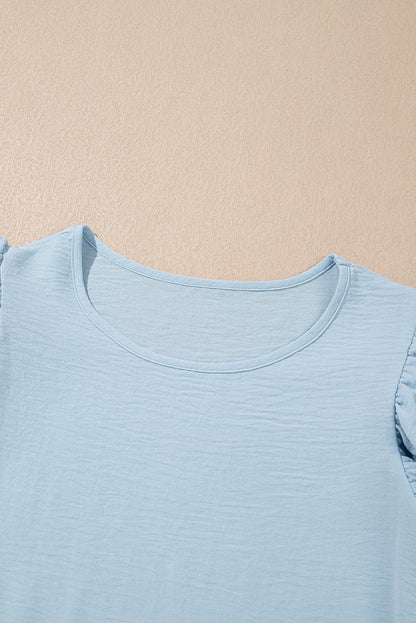 Solid Ruffle Short Sleeve Blouse