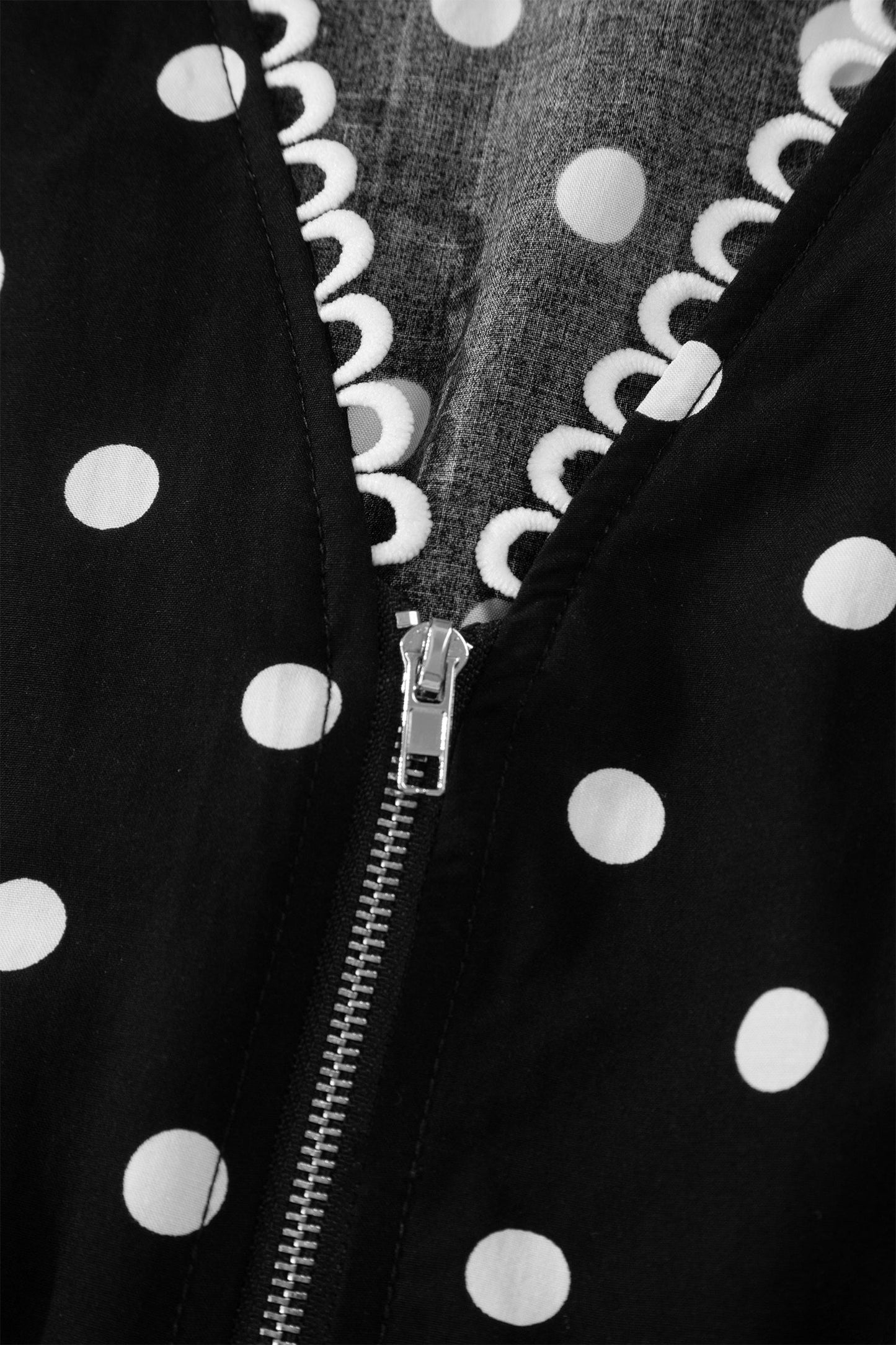 Polka Dot Zip Up V-Neck Sleeveless Dress