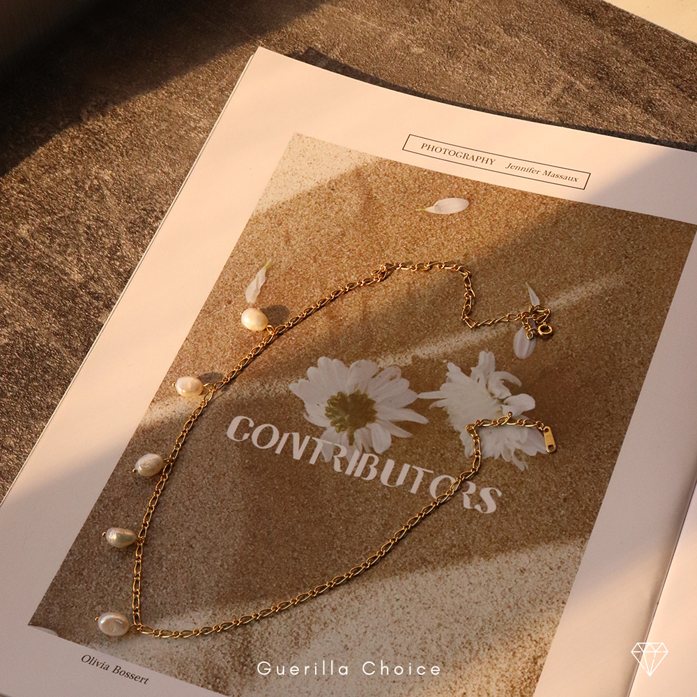 Pearl Charm Necklace, 18K Gold Plated