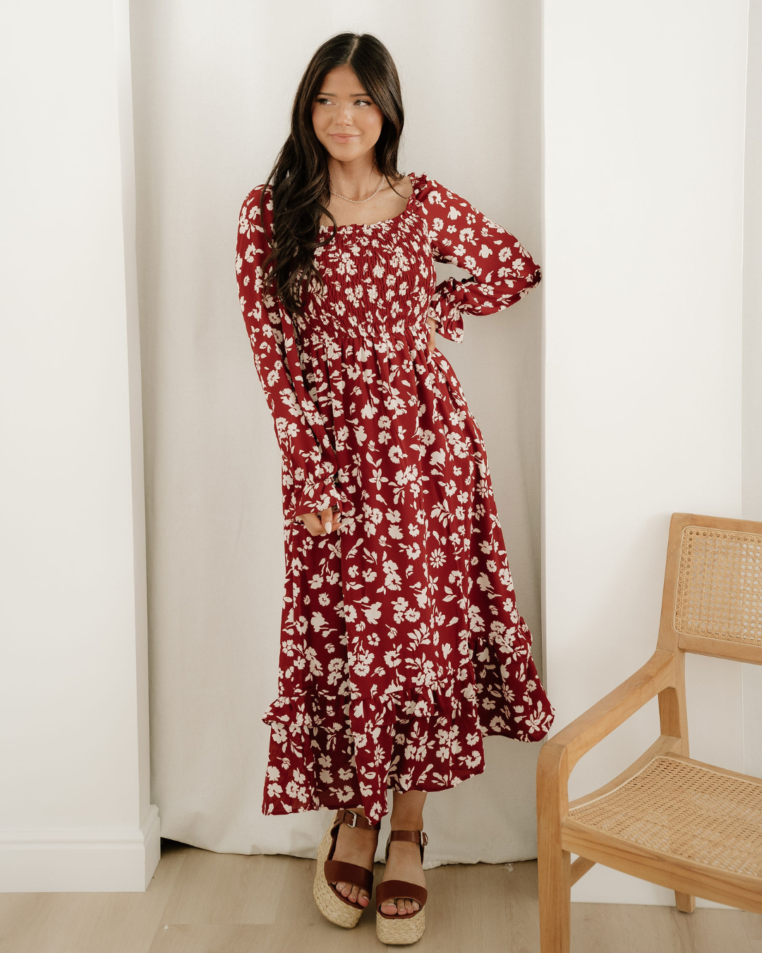 Lydia Sleeve Square Neck Smocked Maxi Dress