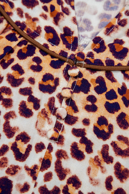 Plus Size Leopard Frilled Stand Neck Blouse