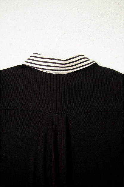 Stripe Polo Collar Tied Short Sleeve Mini Dress