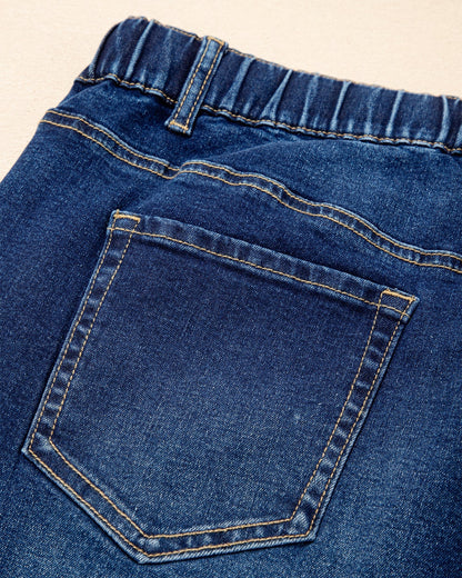 Ainsley Wash Contrast Lace-up Plus Size Jeans -Dark Wash