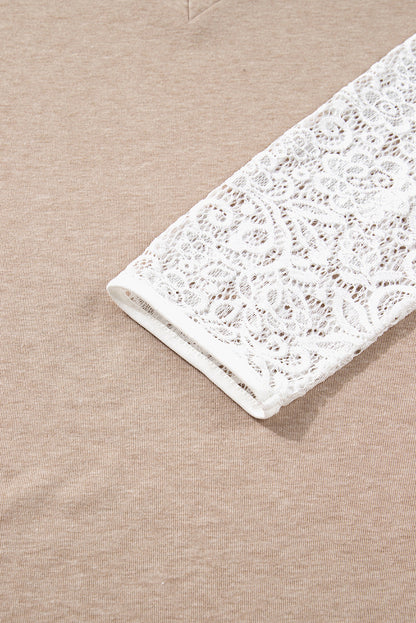 Lace Patchwork Long Sleeve V-Neck Top
