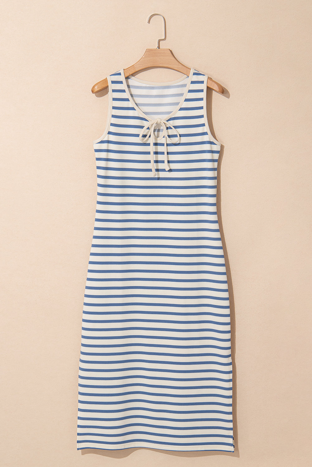 Stripe Tie V-Neck Sleeveless Midi Dress