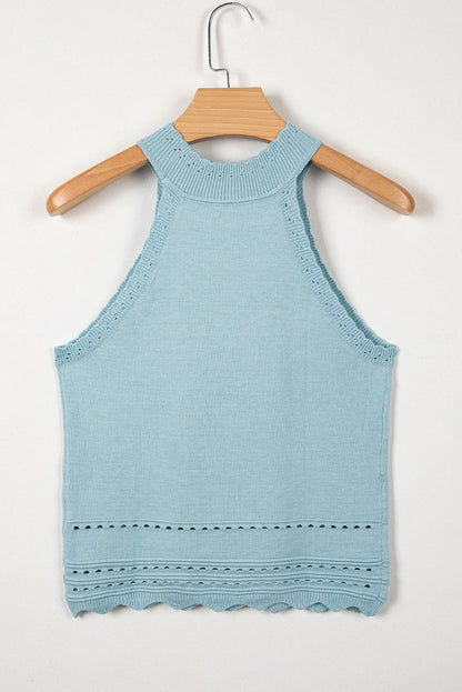 Solid Cut-Out Scallop Hem Ribbed Tank Top