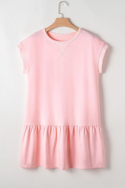 Solid Cap Sleeve Drop Waist T-Shirt Dress