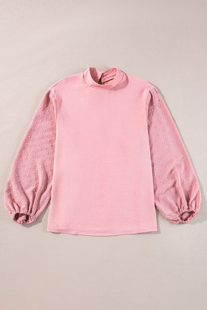 Solid Swiss Dot Balloon Sleeve Blouse