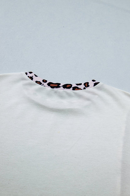 Leopard Ribbed Patchwork Uneven Hem T-Shirt