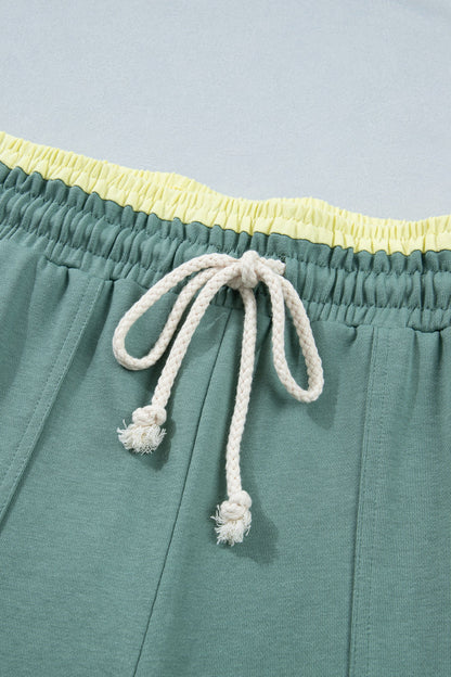 Colorblock Flower Patchwork Drawstring Wide Leg Pants