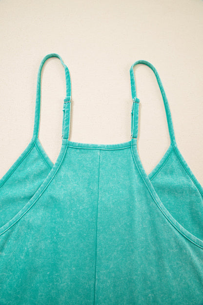 Mineral Wash Spaghetti Strap Pocketed Romper