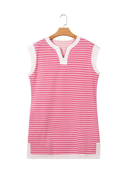 Stripe Colorblock Notched Neck Sleeveless Mini Dress