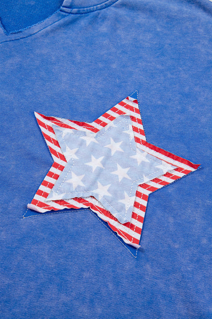 USA Star Patchwork Mineral Wash Notched Neck Tee