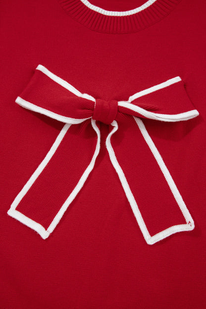 Bow Tie Contrast Trim Cropped Sweater