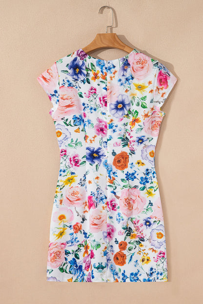 Floral Cap Sleeve Boydycon Mini Dress