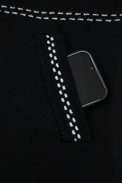 Contrast Trim Button-Up Sweater Cardigan