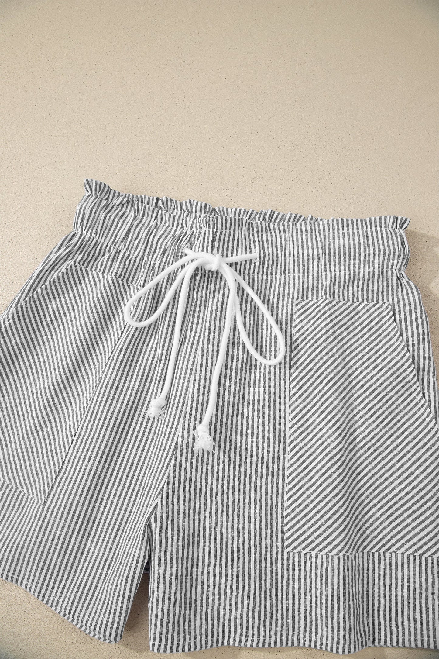 Stripe Lace-Up Elastic Waist Pocketed Shorts