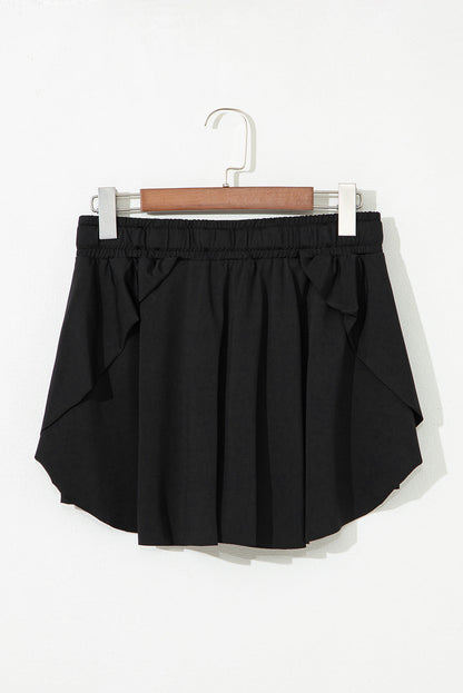 Solid Drawstring Elastic Waist Lined Tennis Skort