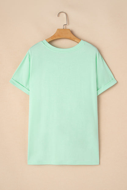 Plus Size Solid Rolled Short Sleeve T-Shirt