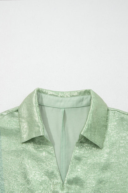Metallic Collared V-Neck 3/4 Sleeve Top