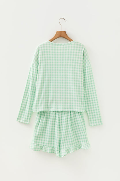 Gingham Long Sleeve Top and Shorts Set