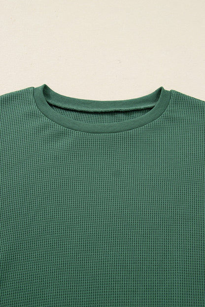 Solid Ribbed Raw Seam Patchwork Drop Shoulder Sweatshirt