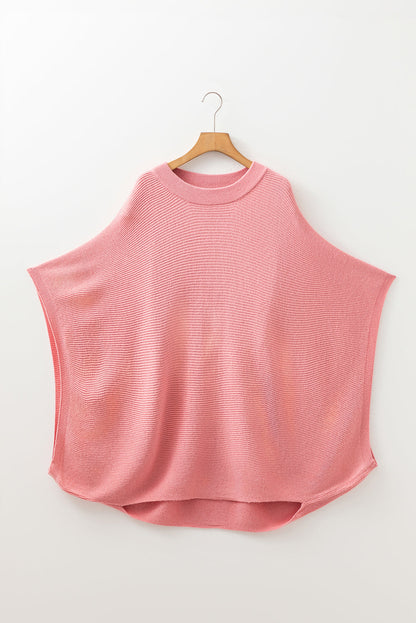 Plus Size Ribbed Knit Crewneck Poncho Sweater