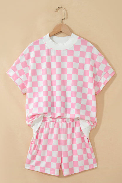 Checker Colorblock Mock Neck Top & Short Set