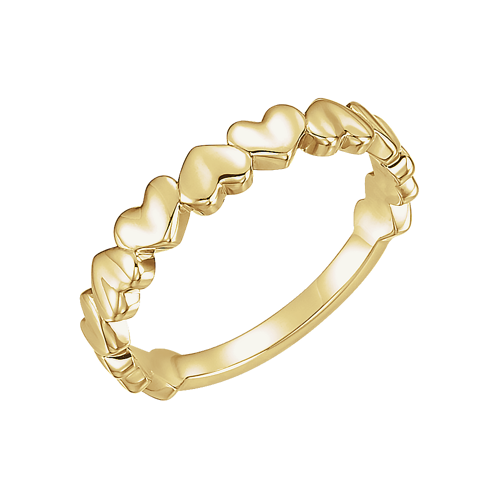 14K Yellow Gold Heart Ring / Solid Gold Romantic Band