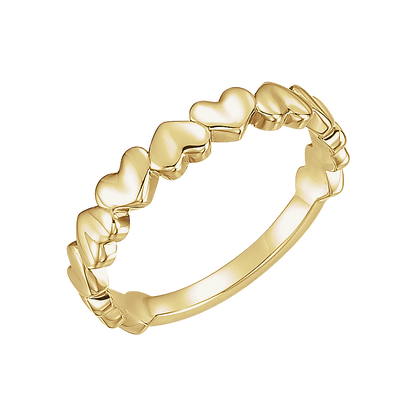 14K Yellow Gold Heart Ring / Solid Gold Romantic Band