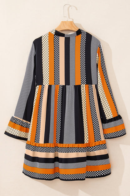 Stripe Polka Dot Ruffle Hem Mini Dress
