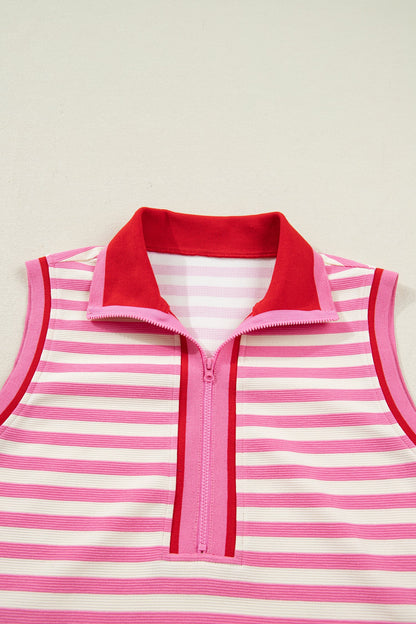 Stripe Textured Zip Collar Top & Skort Set
