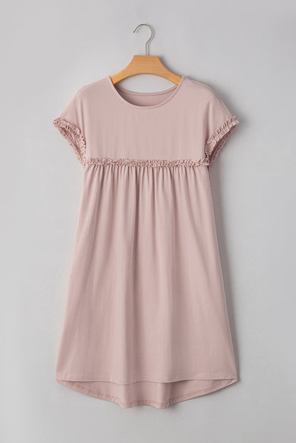 Solid Frilled Trim Short Sleeve Mini Dress