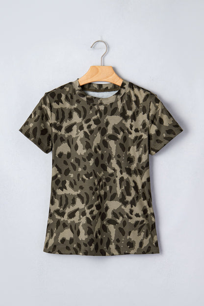 Leopard Mock Neck Short Sleeve Tee