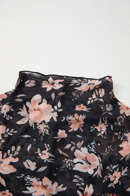 Floral Mesh Mock Neck Long Sleeve Top