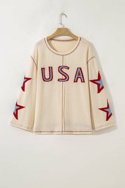 USA Star Contrast Patchwork Exposed Seam Top