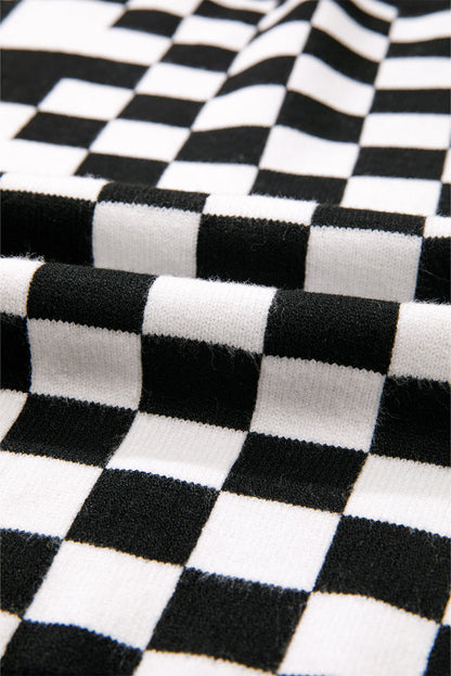 Checker Round Neck Drop Shoulder Sweater