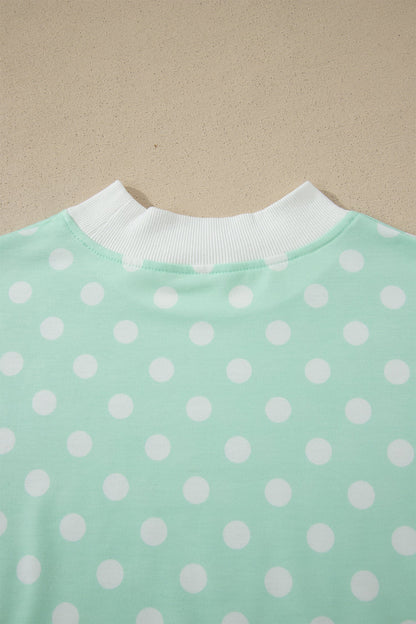 Polka Dot Colorblock Mock Neck & Shorts Set