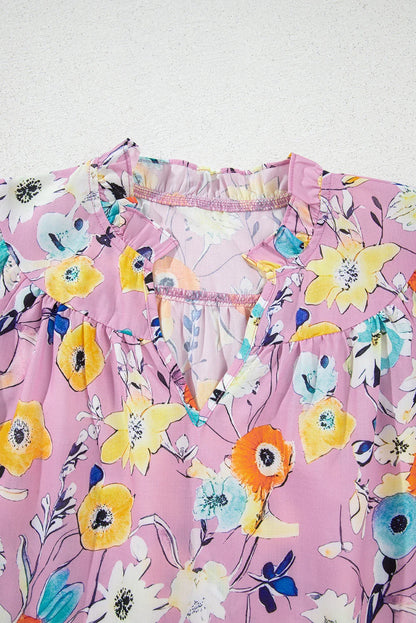 Floral Flutter Sleeve V-Neck Top