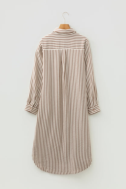Stripe Textured 3/4 Sleeve Split Hem Midi Dress