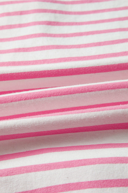 Stripe Half Placket High Low Short Sleeve Top