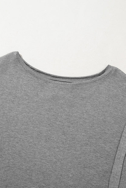 Waffle Knit Bishop Sleeve Side Split Top