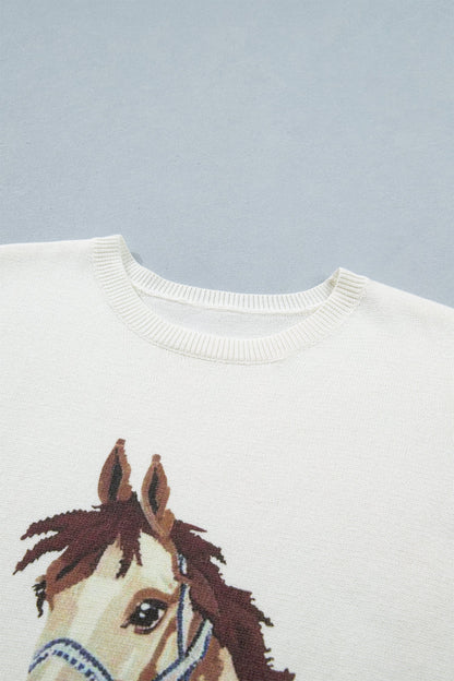 Western Horse Head Short Sleeve Sweater