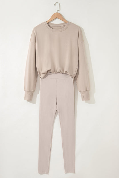 Solid Oversize Sweatshirt and Ribbed Leggings Set